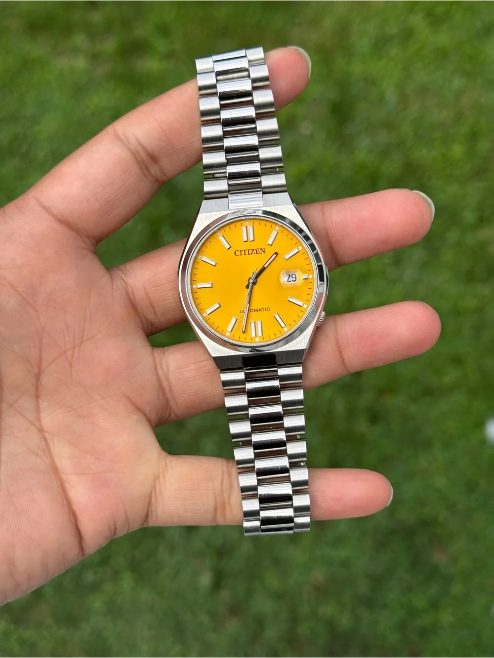 Citizen Stainless Steel Watch with Vibrant Yellow Men's Tsuyosa Japan Automatic